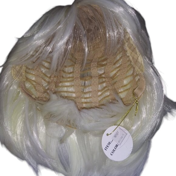 White Short Bob Wig with Bangs Synthetic Hair Cosplay - Picture 8 of 9